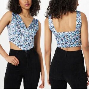 The Frolic Blue Ditsy Floral Corset Top Bustier NWT Formal Satin Boho Resort 12